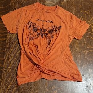 Orange Graphic T-Shirt with Butterfly Design